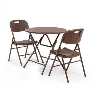 Blumfeldt Blumfeldt Posedenie Burgos stôl + 2 stoličky oceľové trubky HDPE imitácia ratanu sklápateľné